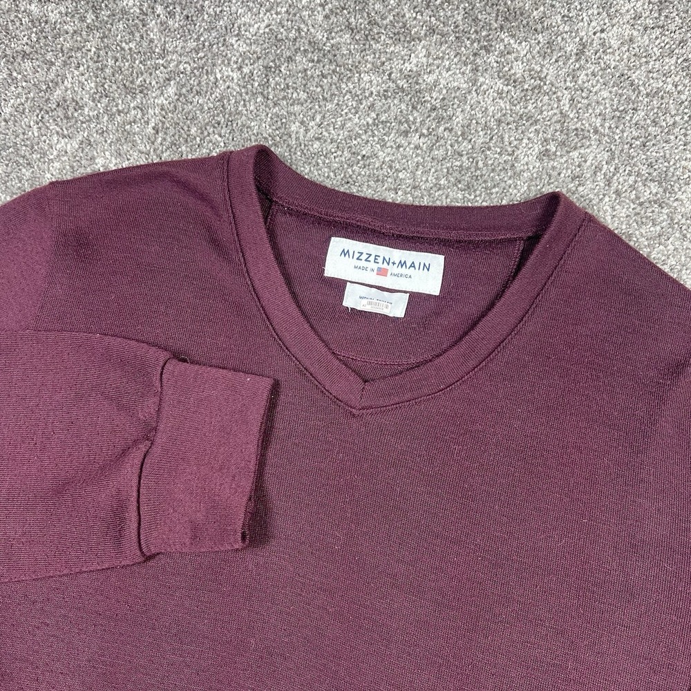 Mizzen + Main Men's Medium Trim Fit V-Neck Pullover Sweater Maroon Burgundy Red
